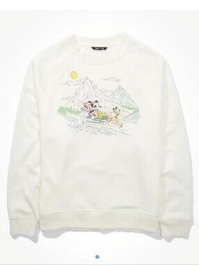 Disney X AE Fleece Crew Neck Sweatshirt Winter Sledding Snow Womens size Small